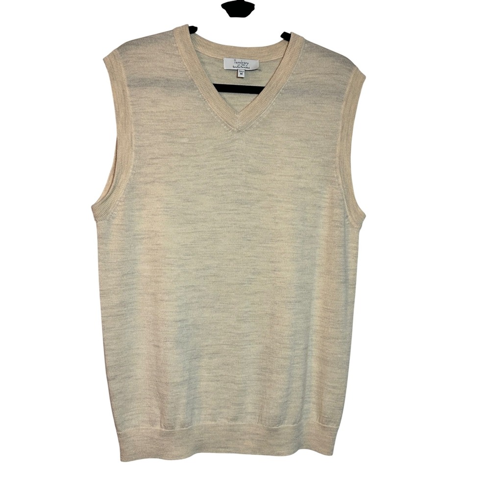 Turnbury Mens Extra Fine Merino Wool V-Neck Sweater Vest Cream Oatmeal Size M